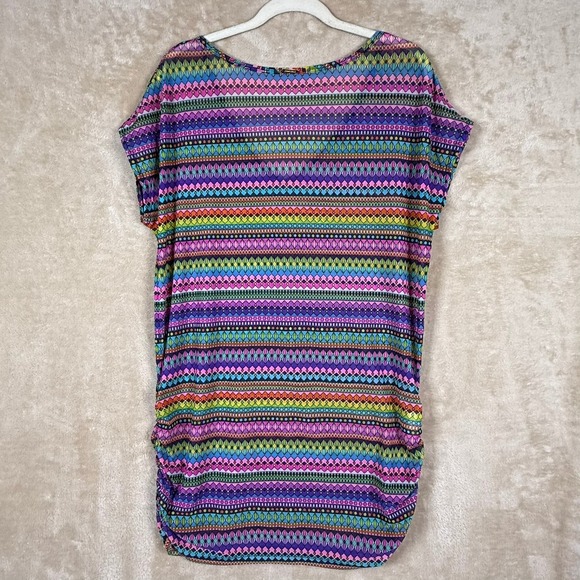 Anne Cole Colorful Sheer Ruched Geometric Print Swimsuit Cover Up Dress Size‎ S - Picture 2 of 8